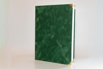 Oklevéltartó, A4, exkluzív, plüss, 4 fém sarokkal, zöld